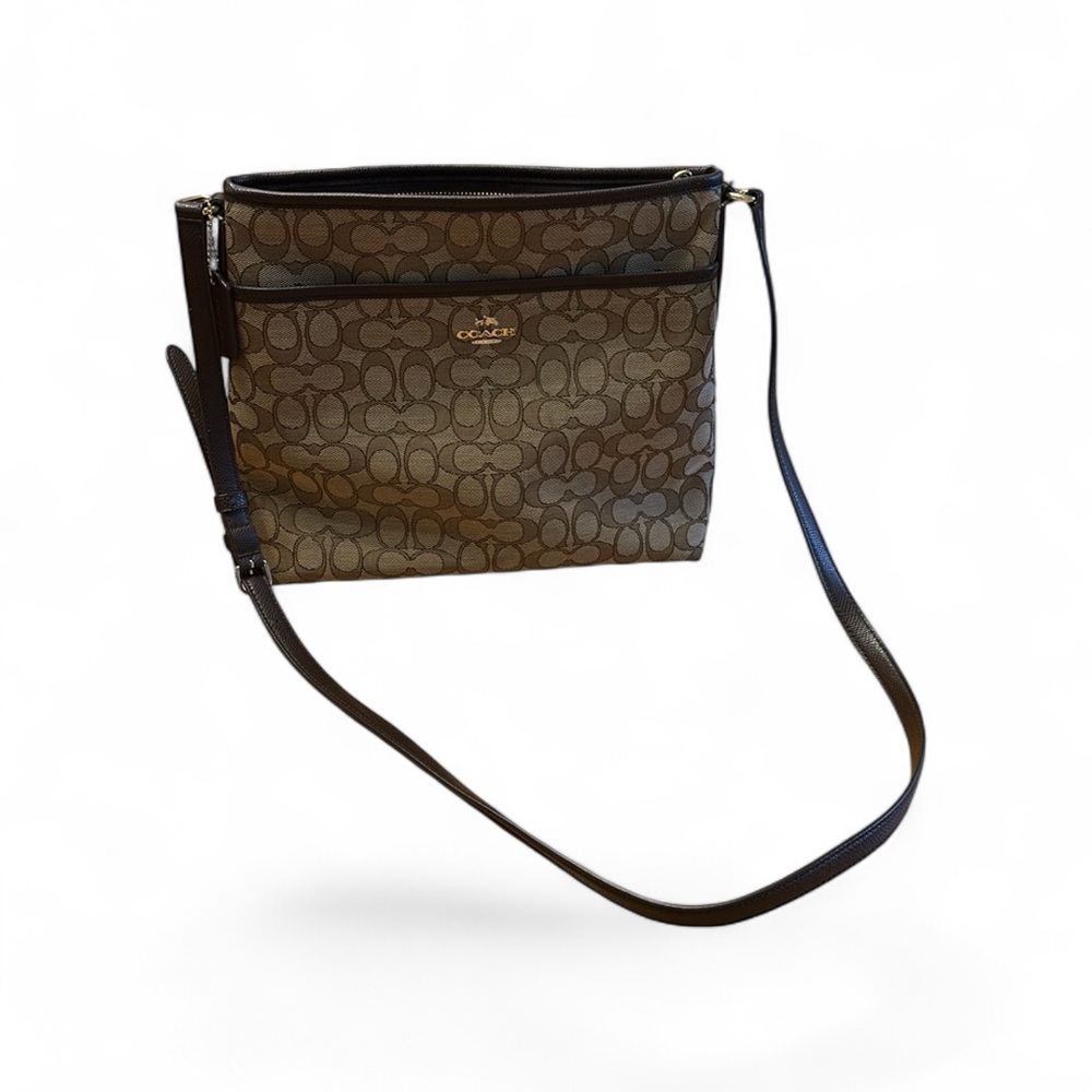 Coach Brown and Beige Signature Crossbody Bag